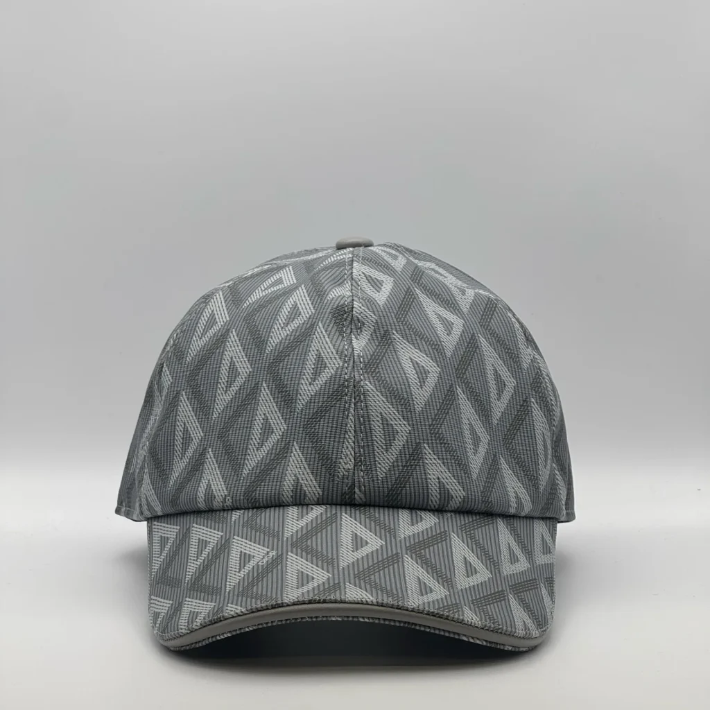 Grey Dior CD Diamond cap, front view showing the geometric jacquard pattern.