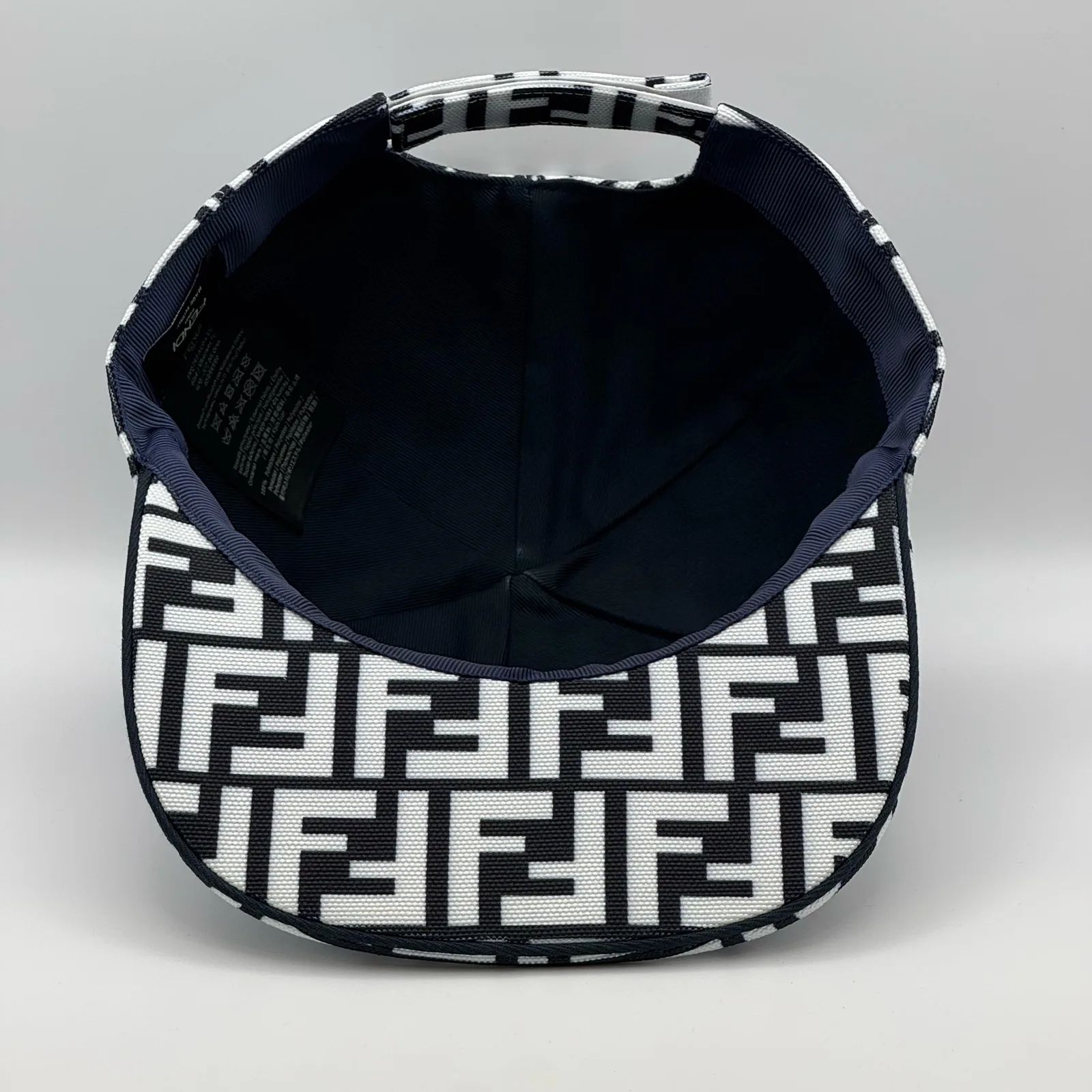 Interior of the black and white FF cap, looking down into the crown.