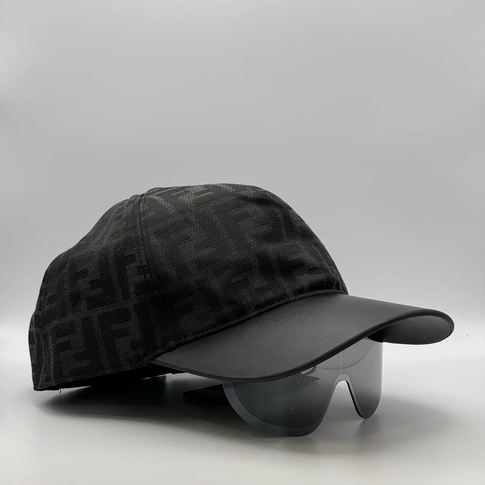 Black Fendi FF Visor cap, side profile.