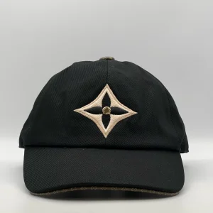 Black LV Monogram Flower cap, front view showing the flower emblem on the crown.